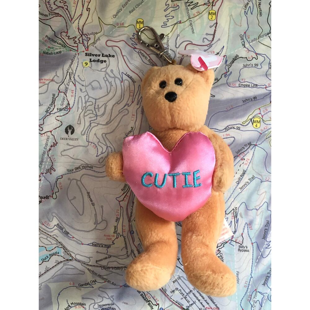 Ty Valenteenie Beanies Small Plush Clip-On Teddy‎ Bear w Satin Heart